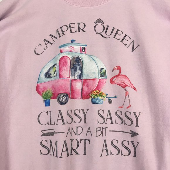 Gildan Women's Size 4XL Pink Camper Queen Classy Sassy Crewneck Sweatshirt - Picture 3 of 12